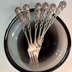 Dessertgafflar med dekorativt mönster, 6st, vintage