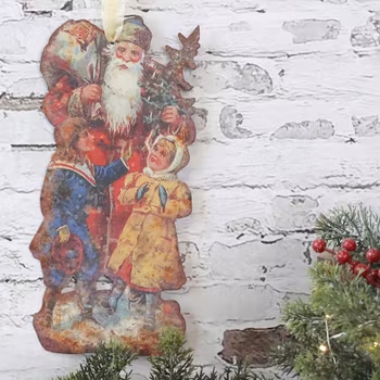 Hänge - juldekoration i metall - julgran & jultomte, Chic Antique