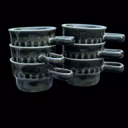 Koppar - 6st i grön keramik från Stavangerflint, vintage