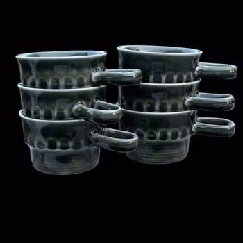 Koppar - 6st i grön keramik från Stavangerflint, vintage