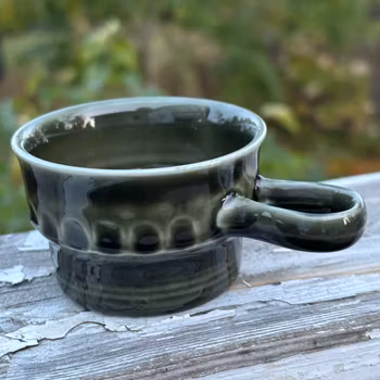 Koppar - 6st i grön keramik från Stavangerflint, vintage