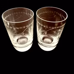 Glas - vattenglas 6st med etsad rand och tung fot - vintage
