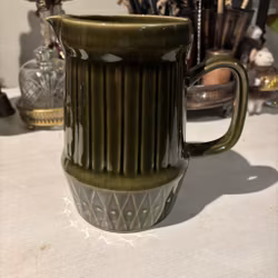 Glöggmugg 4st & kanna - mörkgrön keramik Stavanger Norway - vintage