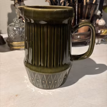 Glöggmugg 4st & kanna - mörkgrön keramik Stavanger Norway - vintage