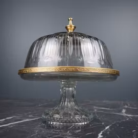 Fat med kupa - glasfat på fot i glas och gulddetaljer - Filipiniana