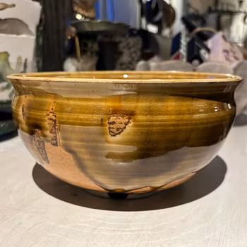 Skål i keramik med härligt rinnande glasyr, vintage