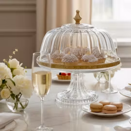 Fat med kupa - glasfat på fot i glas och gulddetaljer - Filipiniana