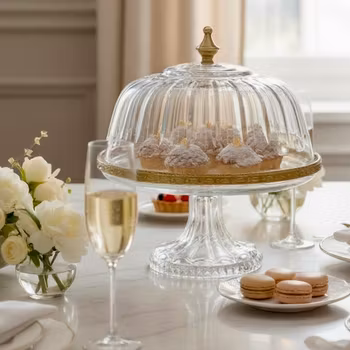 Fat med kupa - glasfat på fot i glas och gulddetaljer - Filipiniana