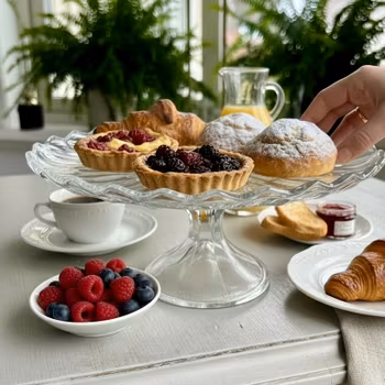 Fat på fot i glas - kakfat - vintage