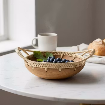 Skål i trä och rotting - vintage