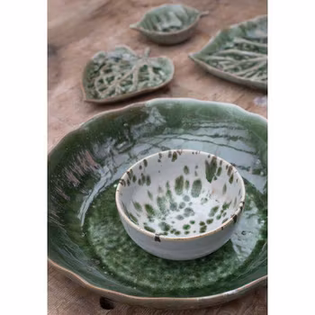 Skål keramik offwhite och grönmelerad - 13x6cm - Wikholm Form