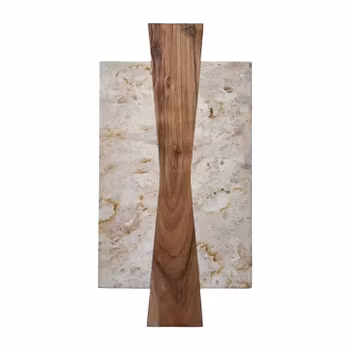 Skärbräda Fat i beige marmor och akacia trä - Affari of Sweden