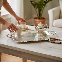 Bricka med vackert mönster - äldre med beslag - Vintage