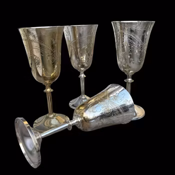 Glas - Bägare Vinglas i nysilver 4st - Vintage