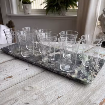 Glas - 8st äldre vattenglas i tunnare glas med etsat mönster - Vintage