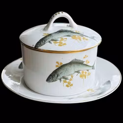 Skål med lock på fat - fiskar - vintage
