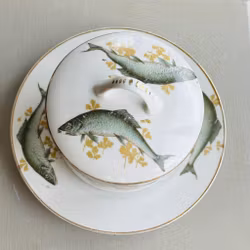 Skål med lock på fat - fiskar - vintage