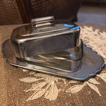 Lockask på fat i nysilver och glas - Vintage