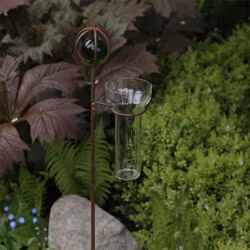 Regnmätare korn i rostig järn och glaskula i grönt - Eldgarden