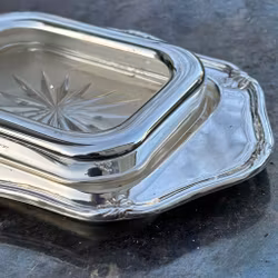 Ask i nysilver och glas för servering av tex smör, kaviar eller sås - Vintage