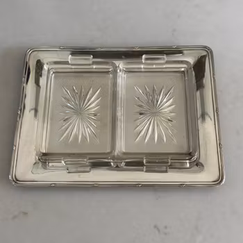 Fat serveringsfat i nysilver & glas - Vintage