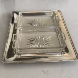 Fat serveringsfat i nysilver & glas - Vintage