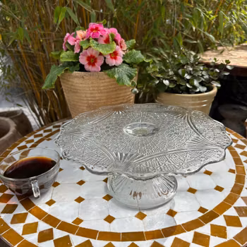 Fat på fot i glas tårtfat-kakfat - Vintage