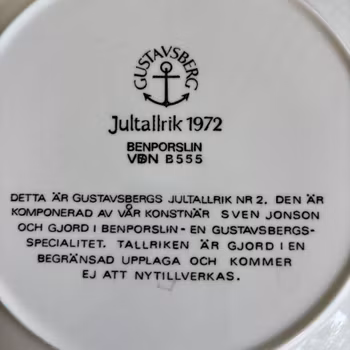 Tallrik Gustavsbergs jultallriksserie nr2 från 1972 - Vintage