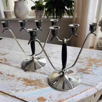 Ljusstakar ett par i nysilver - O.H. Lagerstedt Eskilstuna - vintage