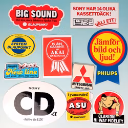 Klistermärken Hi-Fi BUNDLE 10st - Blaupunkt, Sony, Philis, Akai, Clarion & Mitsubishi - 80-tal