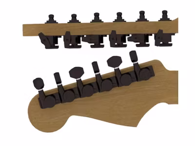 Hipshot guitar tuner upgrade kit, 6 inline Grip-Lock, closed staggered black