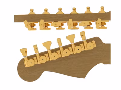 Hipshot guitar tuner upgrade kit, 6 inline Grip-Lock, open gold staggered