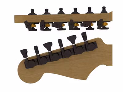 Hipshot guitar tuner upgrade kit, 6 inline Grip-Lock, open black staggered