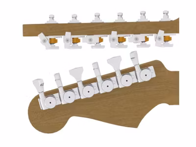 Hipshot guitar tuner upgrade kit, 6 inline Grip-Lock, open chrome staggered