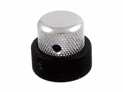 Allparts concentric stacked knob, vintage style with set screws, chrome top, black bottom, fits USA pots
