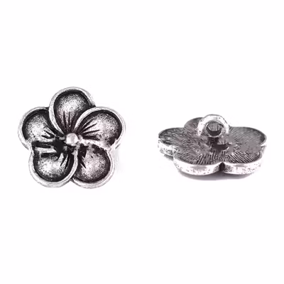 Kopia Metallknapp ca 17x17,5mm-AntikSilver -"5-blads Blomma"