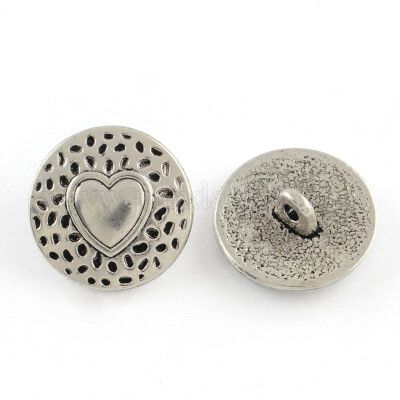 Metallknapp 18mm-antik silver eller mässing-hjärta-prick