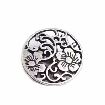 Metallknapp ca 19mm-AntikSilver-Blomranka-hålmönster
