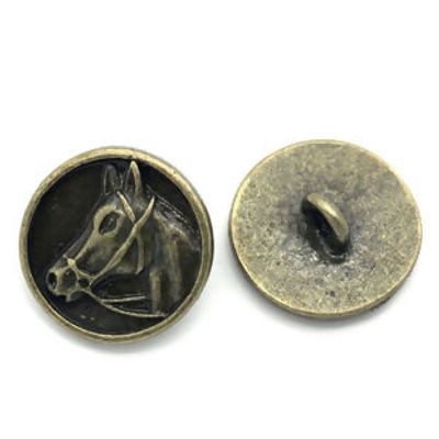 Metallknapp ca 15mm-AntikSilver eller mässing- Hästhuvud