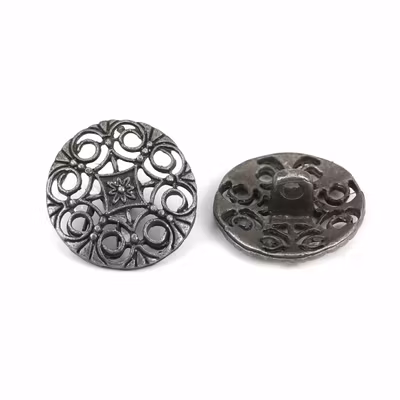 Metallknapp 18mm-AntikSilver-mörkgrå hålmönster
