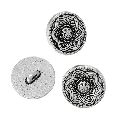 Metallknapp 15mm-Antik Silver-Keltisk blomma