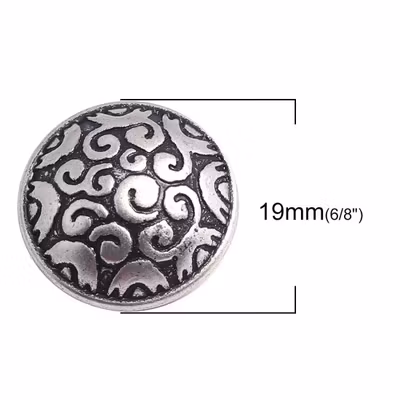 Knapp 19mm-Antik Silver välvd, Snirklar
