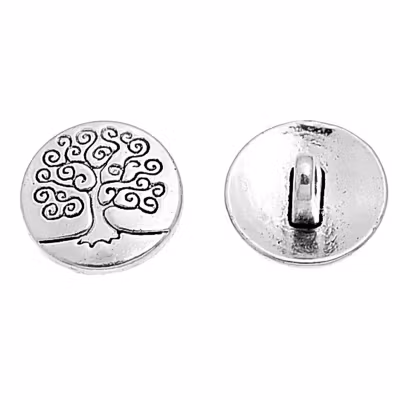 Metallknapp ca 14,5mm-AntikSilver -"Träd"