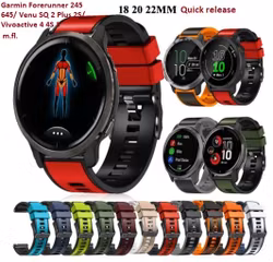 Nydelige fargerike silikonreimer i 18/20/22MM med Quick release til Garmin Venu, Vivoactive, Vivomove