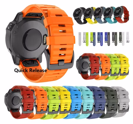 Silikonreim i 20, 22 og 26mm med Quickfit i alle farger