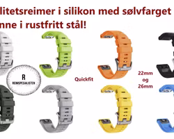 Nyhet! Silikonreim av høy kvalitet til med  sølvfarget spenne i rustfritt stål!