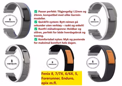 Oppgrader Garmin-klokken din med elegante sportsnylonreimer i 22 og 26mm!