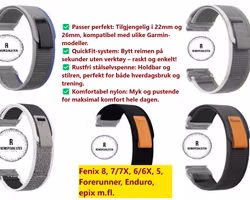 Oppgrader Garmin-klokken din med elegante sportsnylonreimer i 22 og 26mm!