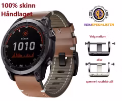 100% håndlagde skinnreim til Garmin-klokker i 22 og 26mm Quickfit
