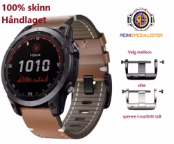 100% håndlagde skinnreim til Garmin-klokker i 22 og 26mm Quickfit